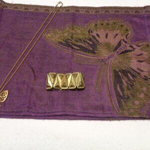 BUTTERFLY PASMINA SHAWL AS-IS BUTTERFLY NECKLACE & METAL BRACELET LOT
